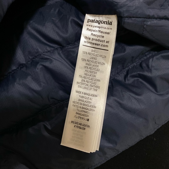 Patagonia Recycled Down Parka Hoodie Sweater Jacket Long Pitch Blue XS - Picture 5 of 8